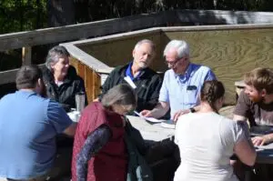 Canadian Village Missionaries and leadership pray together at staff conference.