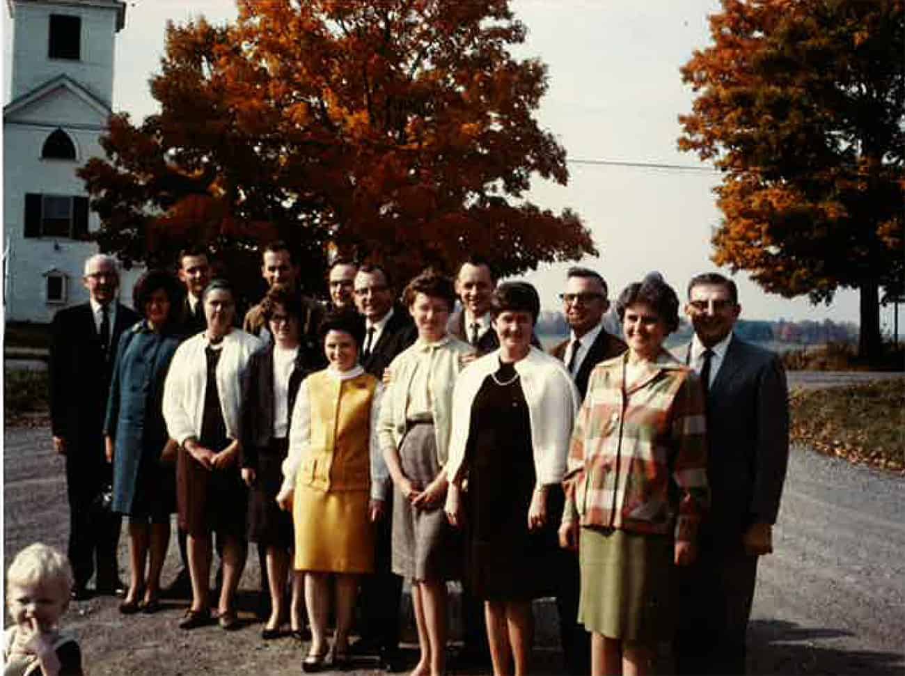 Reverend Duff and a small congregation in 1977